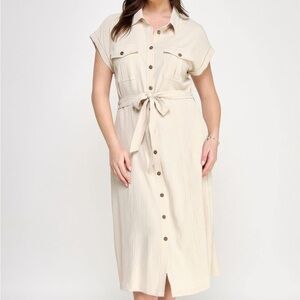 Front Tied Buttoned Short Sleeve Dress